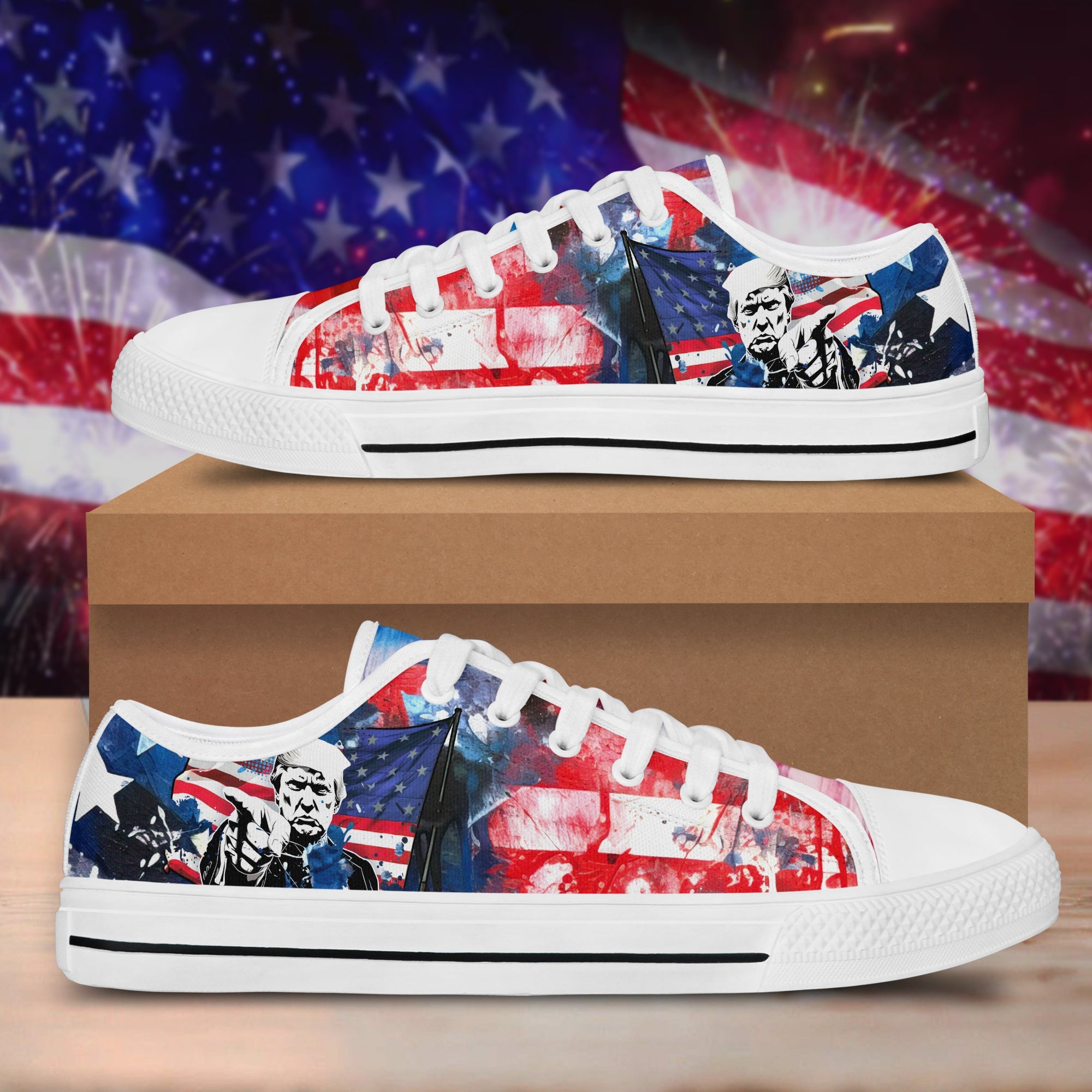 President Donald Trump With Flag US Canvas Shoes HA75 63276