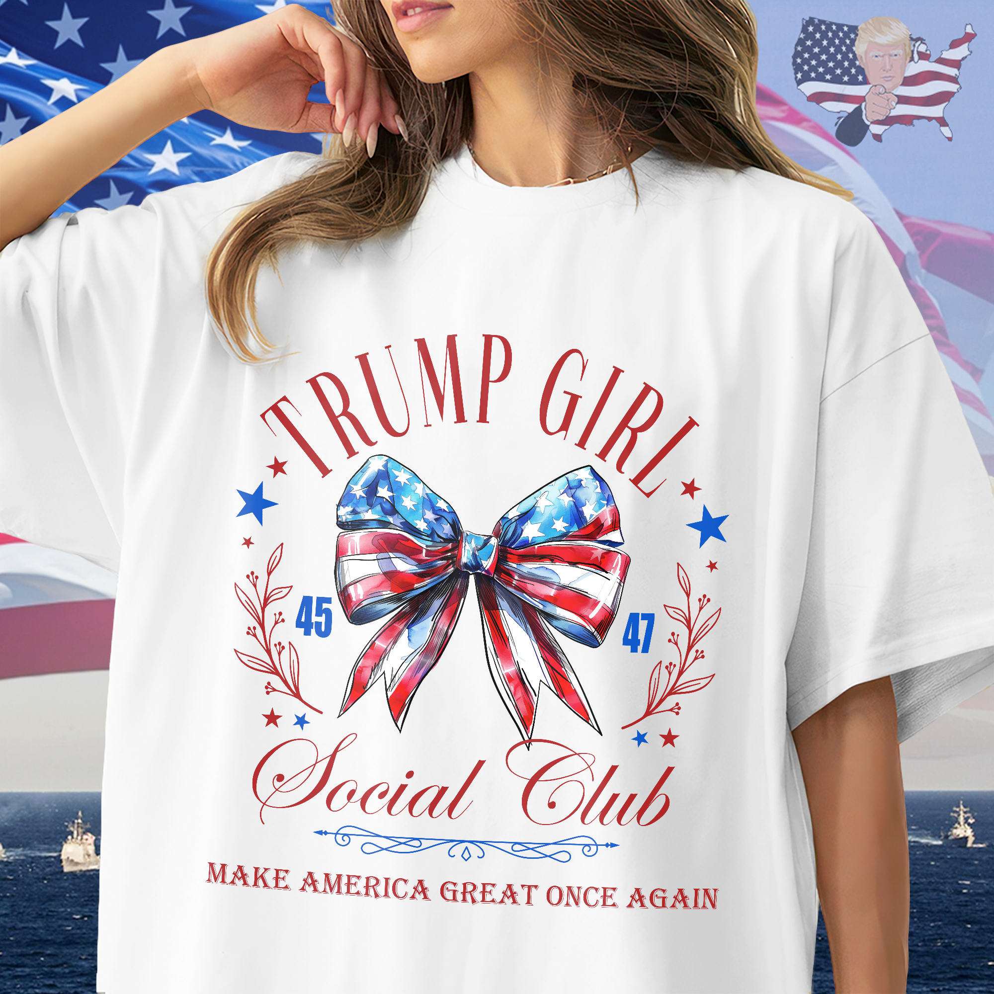 Trump Girl Social Club Make America Great Once Again Bright Shirt HA75 63272