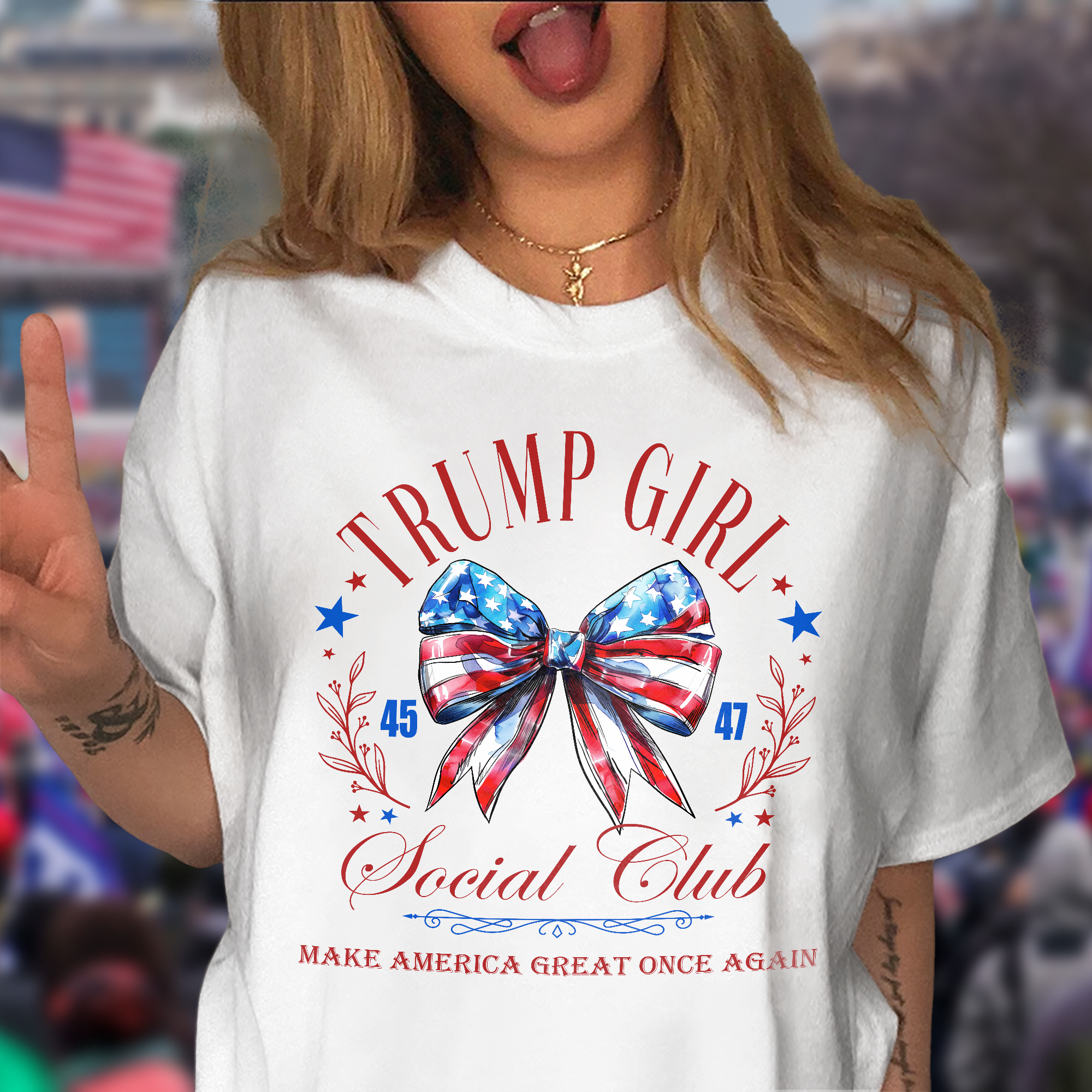 Trump Girl Social Club Make America Great Once Again Bright Shirt HA75 63272